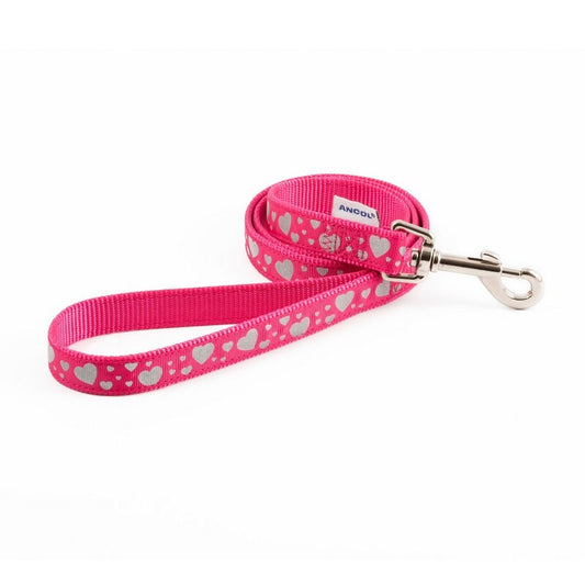 Ancol Heart Reflective Pink Dog Lead 1m x 1.9cm