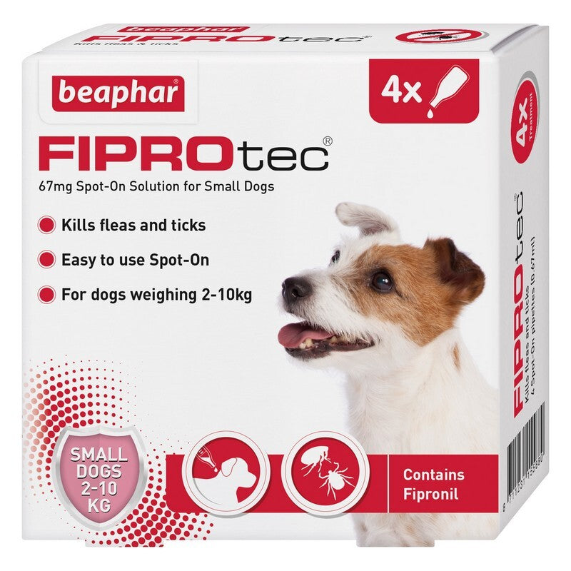 Beaphar FIPROtec Flea & Tick Spot On for Small Dogs (2-10kg) 4 pipettes x 6