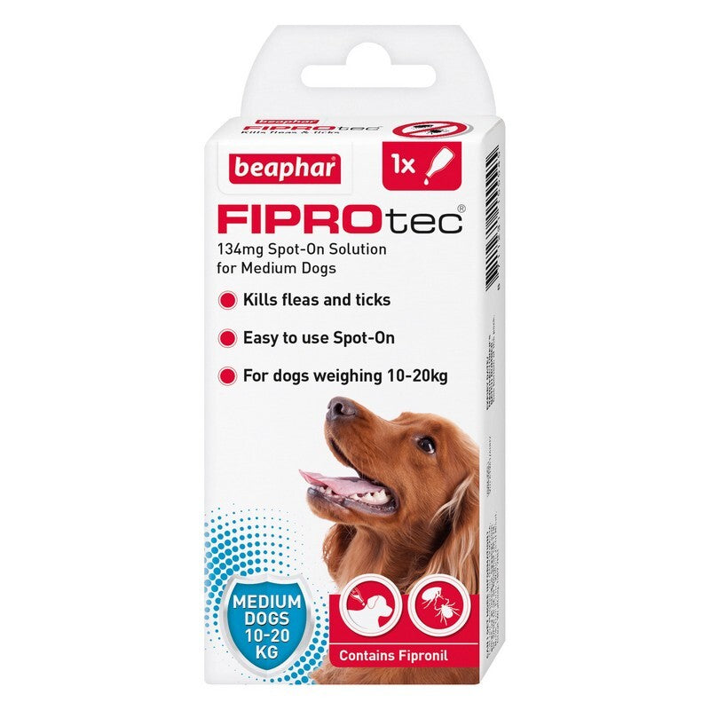 Beaphar FIPROtec Flea & Tick Spot On for Medium Dogs (10-20kg) 1 pipette x 6