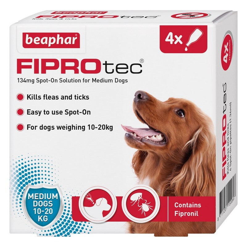 Beaphar FIPROtec Flea & Tick Spot On for Medium Dogs (10-20kg) 4 pipettes x 6