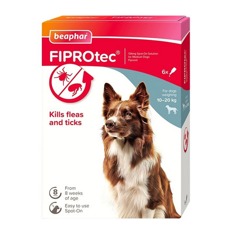 Beaphar FIPROtec Flea & Tick Spot On for Medium Dogs (10-20kg) 6 pipettes x 6