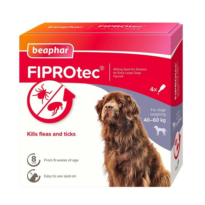 Beaphar FIPROtec Flea & Tick Spot On for Extra Large Dogs (40-60kg) 4 pipettes x 6