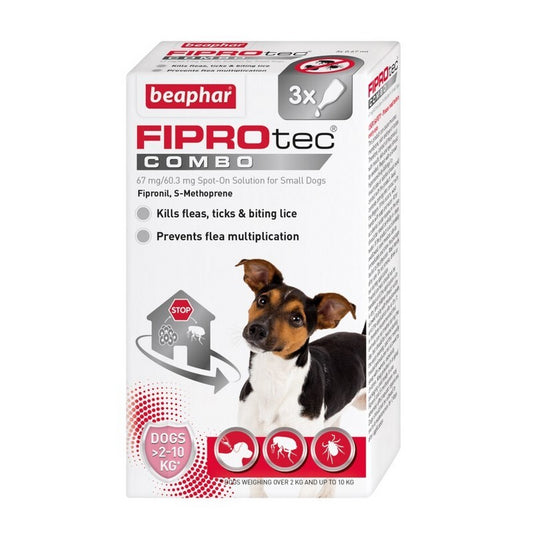Beaphar FIPROtec COMBO Flea & Tick Spot On for Small Dogs 3 pipettes x 6