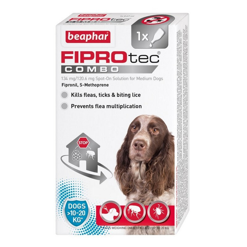 Beaphar FIPROtec COMBO Flea & Tick Spot On for Medium Dogs 1 pipette x 6