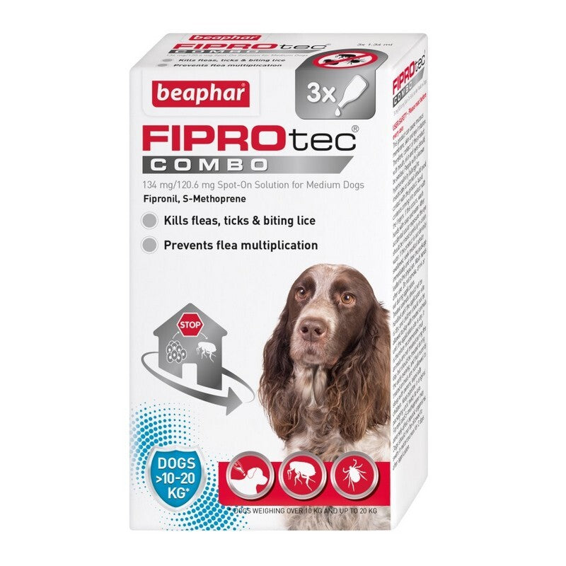 Beaphar FIPROtec COMBO Flea & Tick Spon On for Medium Dogs 3 pipette x 6
