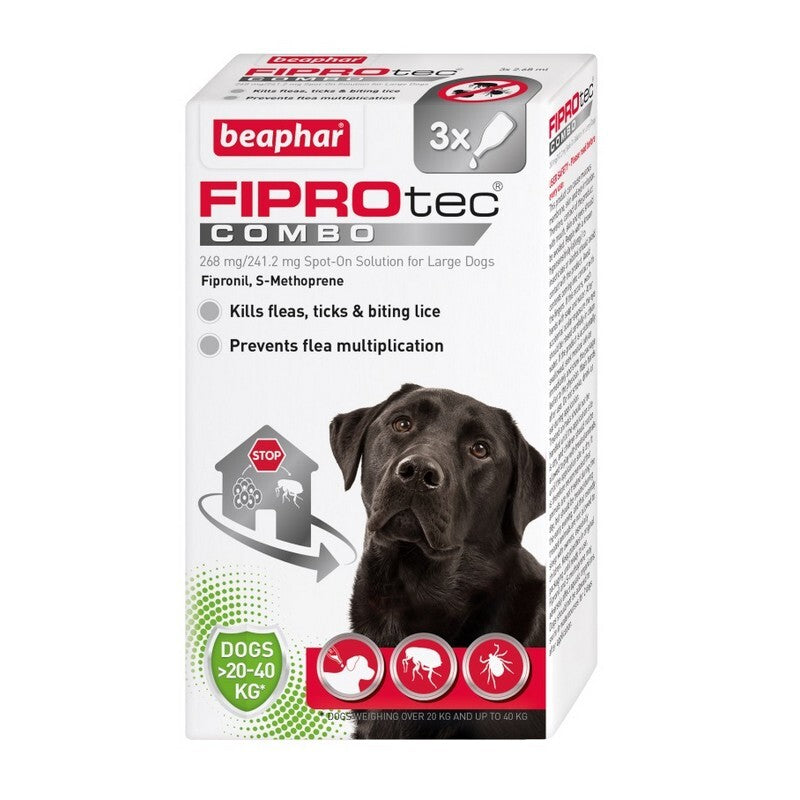Beaphar FIPROtec COMBO Flea & Tick Spot On for Large Dogs 3 pipettes x 6