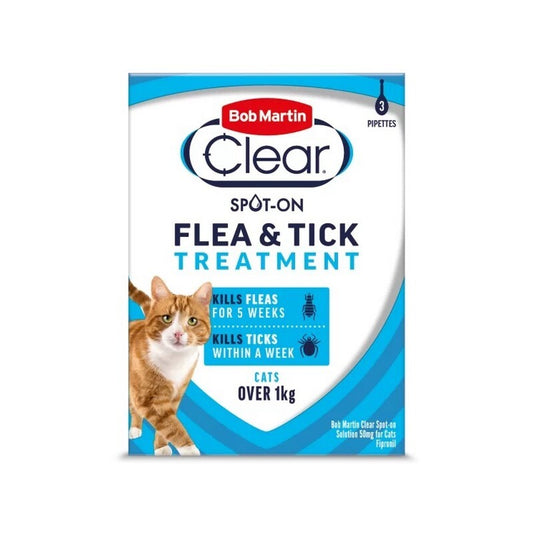 Bob Martin Clear Cat Spot On Flea & Tick Treatment 5 Week 3 pipettes x 6