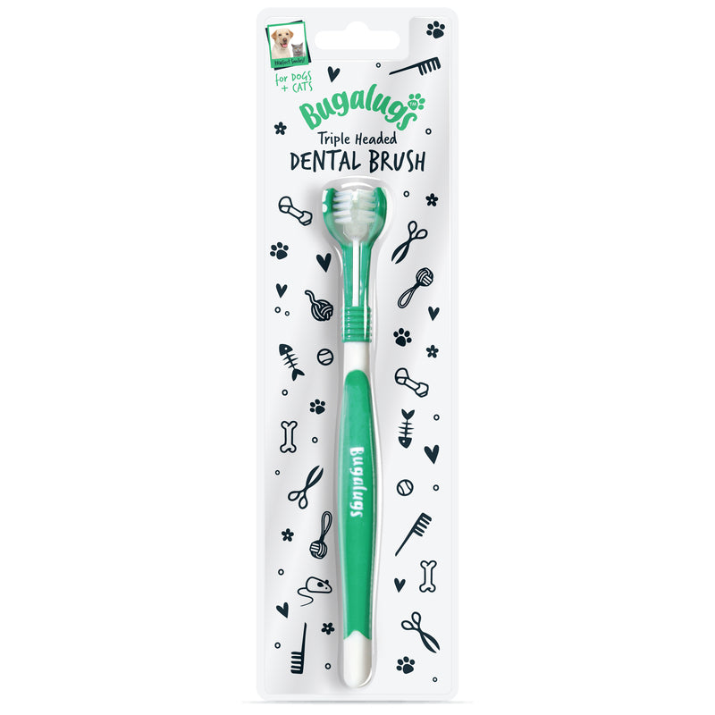Bugalugs Triple Headed Toothbrush for Dogs & Cats x 12