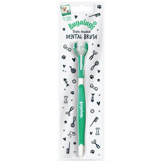 Bugalugs Triple Headed Toothbrush for Dogs & Cats x 12