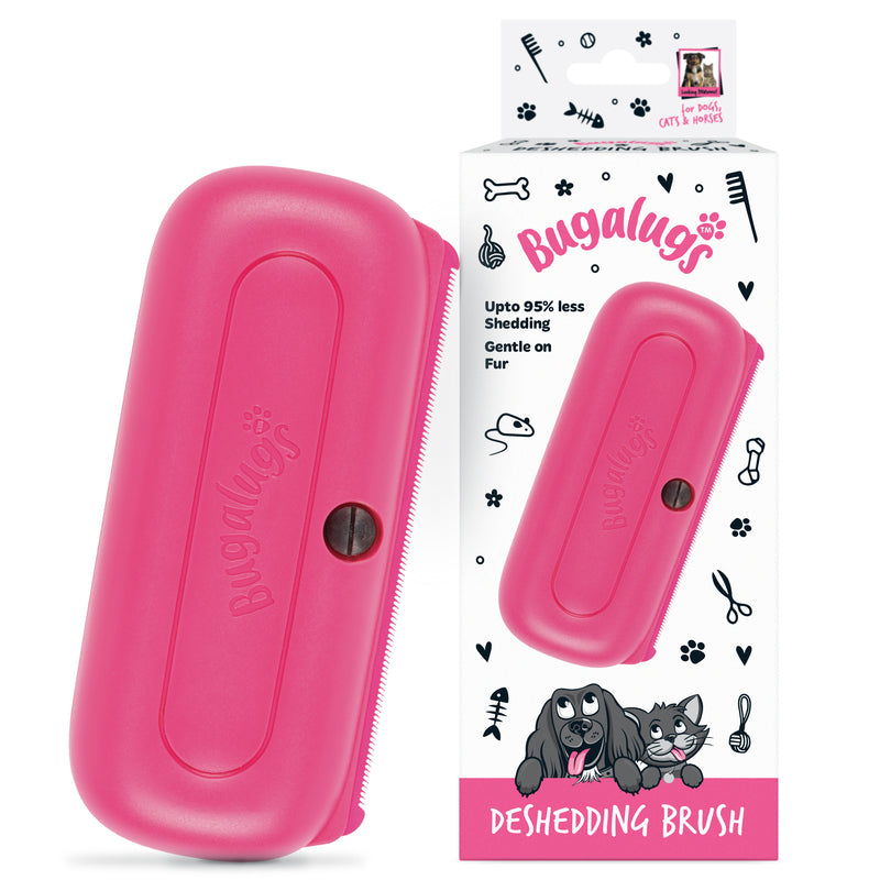 Bugalugs Deshedding Brush in Pink for Dogs, Cats, Horses & Other Pets