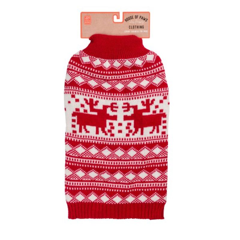 House Of Paws Xmas Reindeer Fairisle Polo Jumper Large