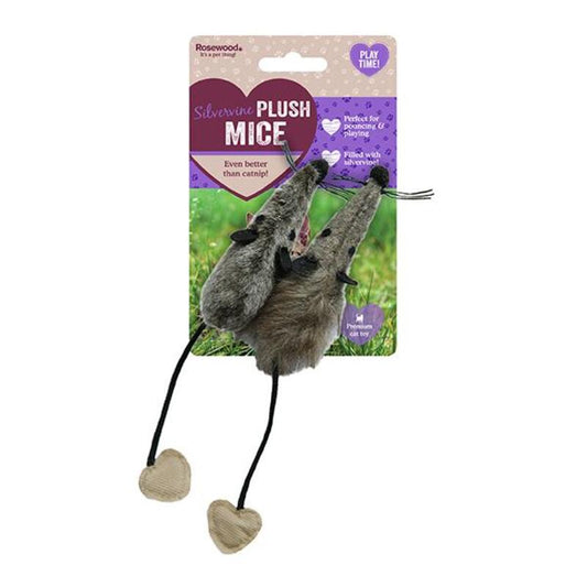 Rosewood Silvervine Plush Mice Set 2pc x 3