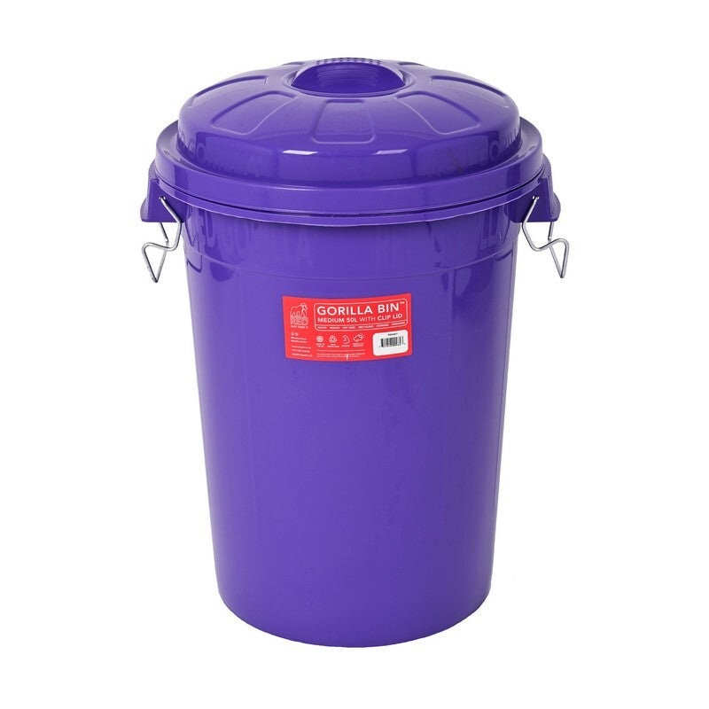 Red Gorilla Bin with Clip Lid Purple