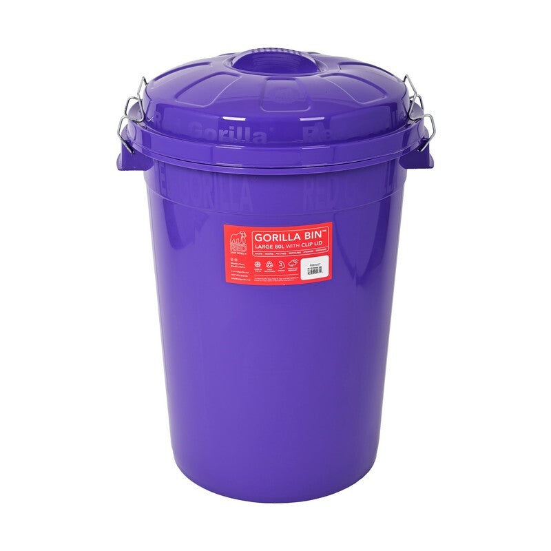 Red Gorilla Bin with Clip Lid Purple