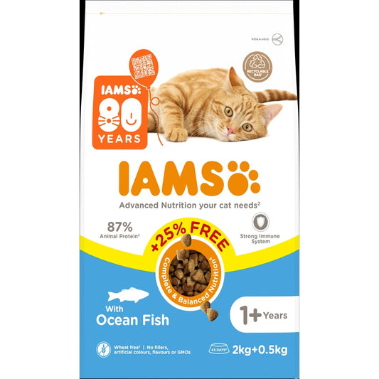 Iams Cat Adult with Ocean Fish 80th Birthday + 25% Extra 2.5kg