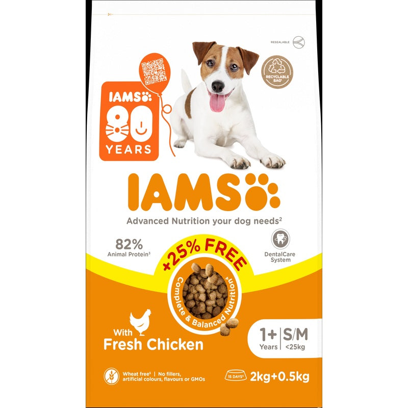 Iams Dog Adult Small/Medium Chicken 80th Birthday + 25% Extra 2.5kg