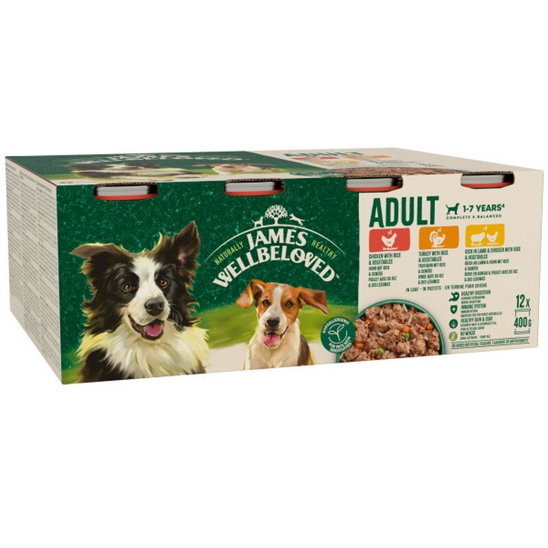 James Wellbeloved Dog Adult Turkey, Lamb & Chicken in Loaf Tins 400g x 12
