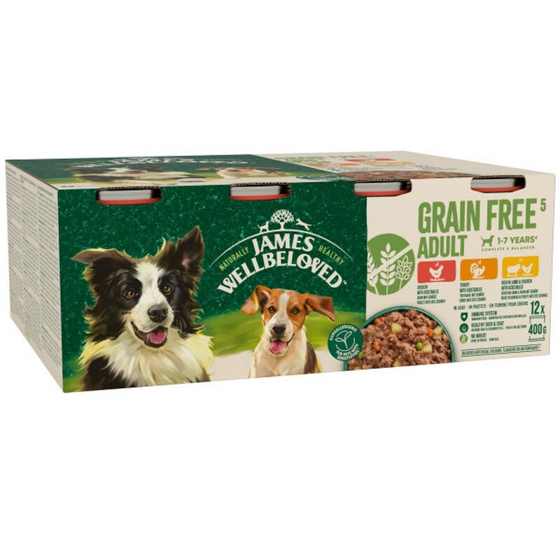 James Wellbeloved Dog Adult Grain Free Turkey, Lamb & Chicken in Loaf Tins 400g x 12