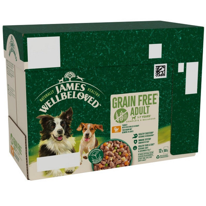 James Wellbeloved Adult Grain Free Turkey in Gravy 90g x 12 x 4