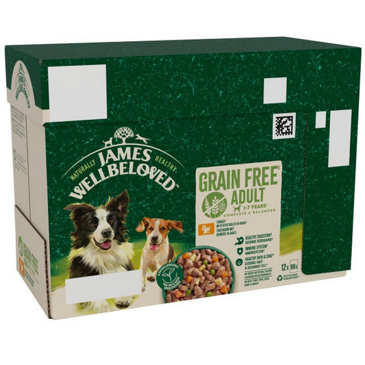 James Wellbeloved Adult Grain Free Turkey in Gravy 90g x 12 x 4
