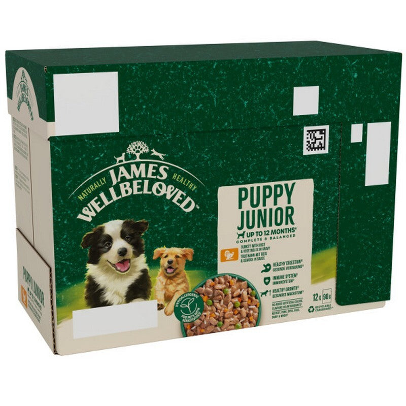 James Wellbeloved Puppy Turkey in Gravy Pouches 90g x 12 x 4