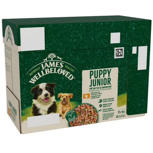James Wellbeloved Puppy Turkey in Gravy Pouches 90g x 12 x 4
