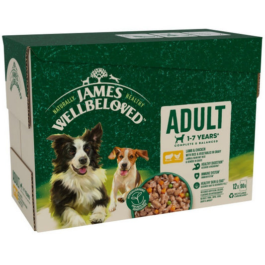James Wellbeloved Adult Lamb & Chicken in Gravy Pouches 90g x 12 x 4