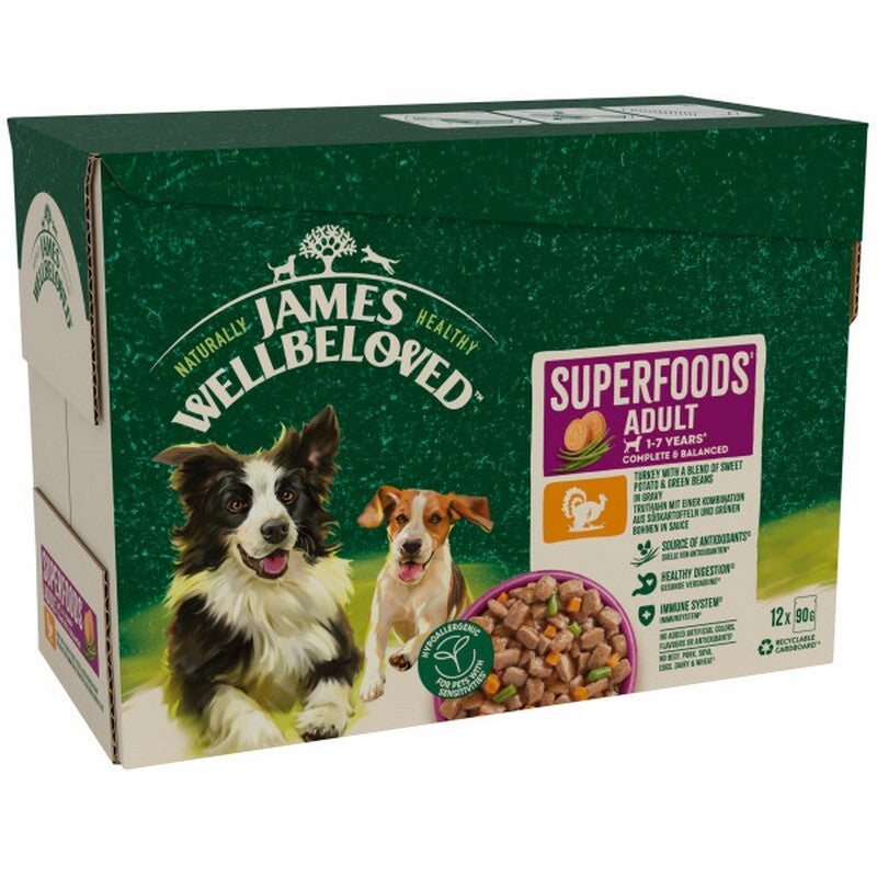 James Wellbeloved Adult Superfood Turkey in Gravy 90g x 12 x 4