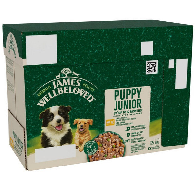 James Wellbeloved Puppy Lamb & Chicken in Gravy Pouches 90g x 12 x 4