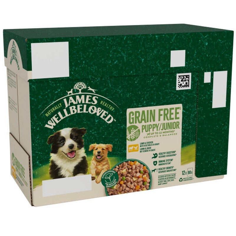 James Wellbeloved Grain Free Puppy Lamb & Chicken in Gravy 90g x 12 x 4