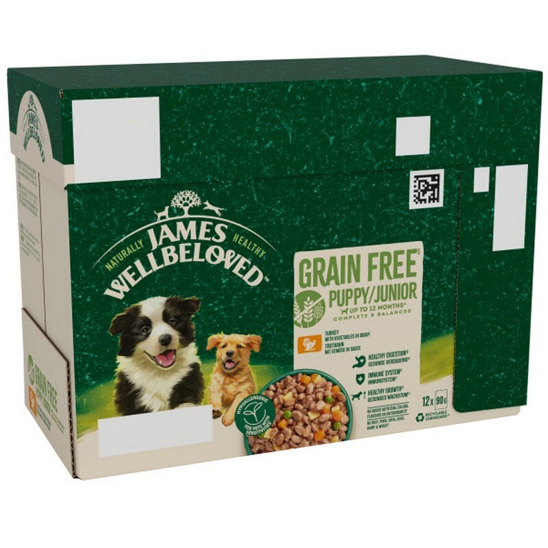 James Wellbeloved Grain Free Puppy Turkey in Gravy 90g x 12 x 4