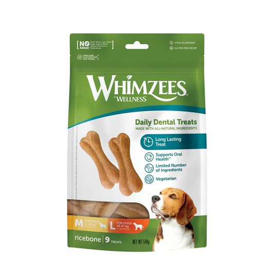 Whimzees Rice Bones Large 9 Bag x 6