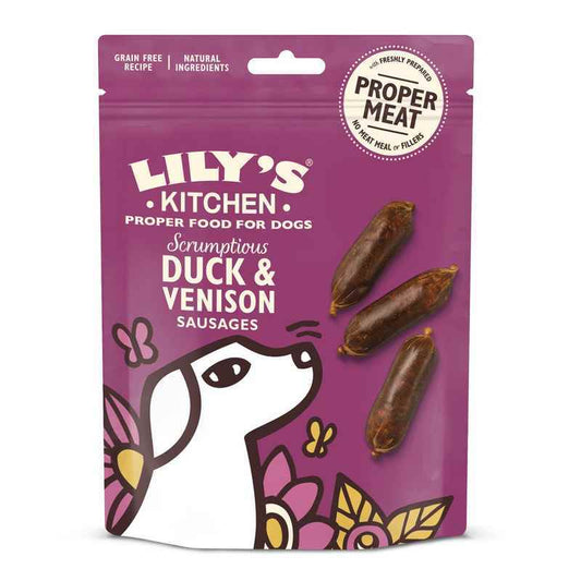 Lilys Kitchen Scrumptious Duck & Venison Sausages Dog Treats 70g x 8