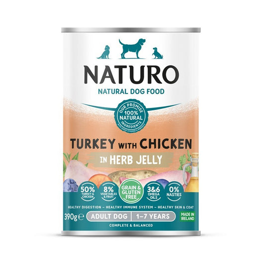 Naturo Adult Grain & Gluten Free Turkey with Chicken in Herb Jelly Tins 390g x 12