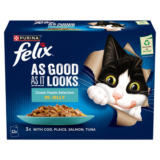 Felix Adult AGAIL Ocean Feast Pouches Chunks in Jelly 85g x 12 x 4