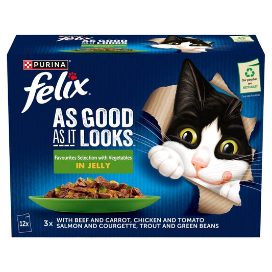Felix Adult AGAIL Pouches Veg Selection Chunks In Jelly 85g x 12 x 4
