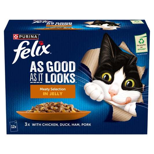 Felix Adult AGAIL Pouches Meaty Selection (Ham) in Jelly 85g x 12 x 4