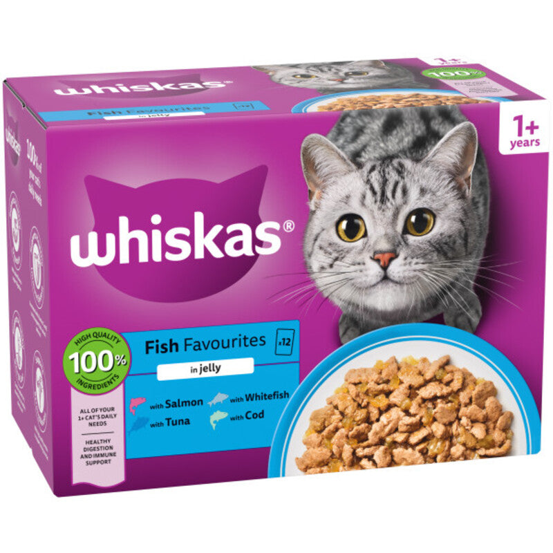 Whiskas Adult 1+ Fish Favourites in Jelly Pouches 85g x 12 x 4