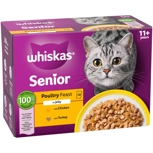 Whiskas Senior 11+ Poultry Feasts in Jelly Pouches 85g x 12 x 4