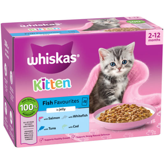 Whiskas Kitten 2-12 month Fish Favourites in Jelly Pouches 85g x 12 x 4